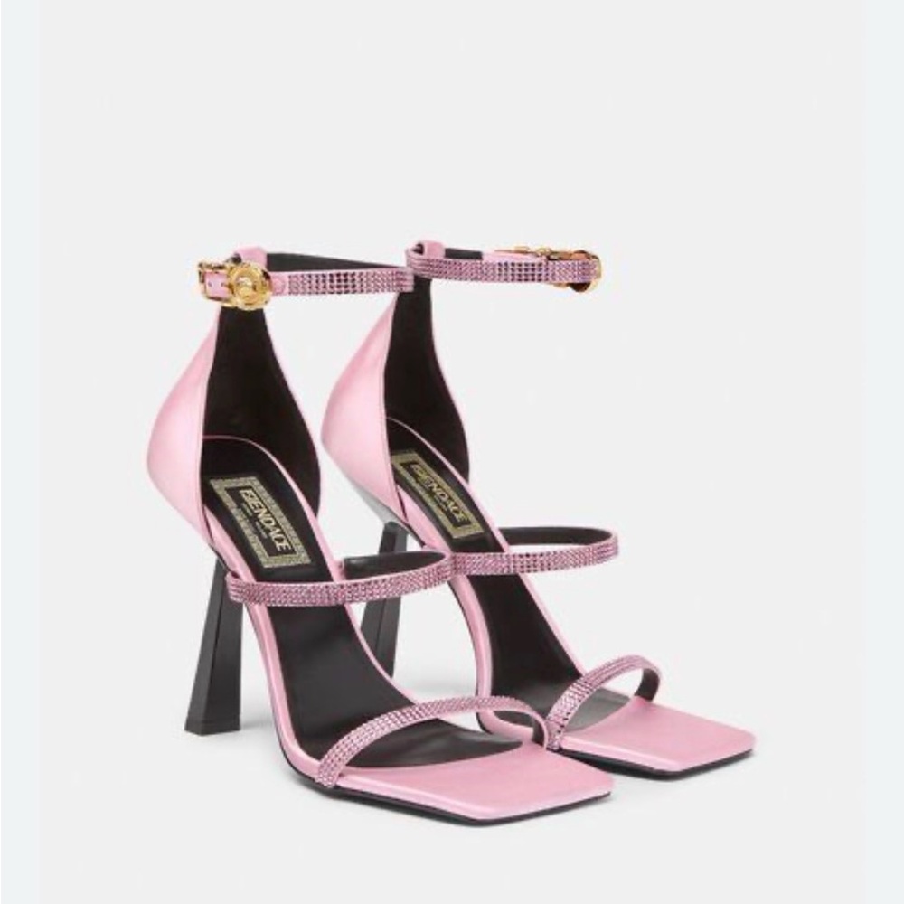 Fendi x Versace Pink Satin High-Heel Sandals with Ankle Strap